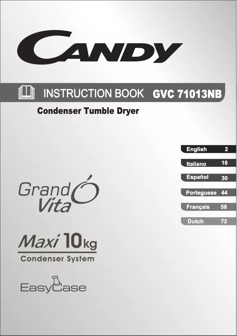 Page n°1 - Manuel utilisateur Candy GVC 7813NB