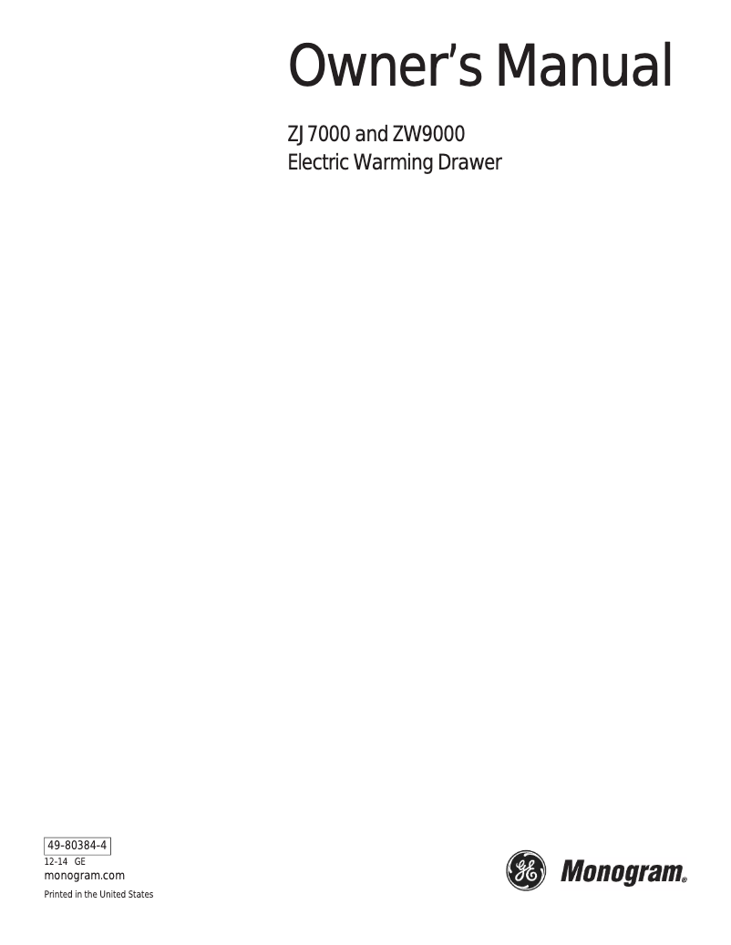 Page 1 de la notice Manuel utilisateur Monogram ZTW900SSN