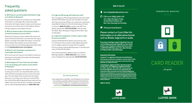 Page n°1 - Manuel utilisateur Lloyds Bank Card Reader