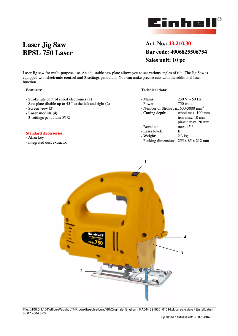 Image de la première page du manuel de l'appareil Bavaria BPSL 750