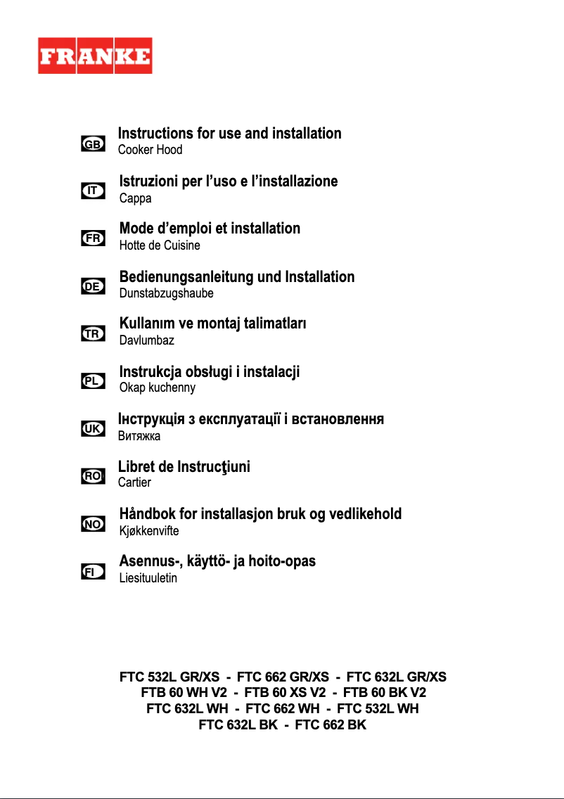 Page n°1 - Manuel utilisateur Franke FTC 632L BK