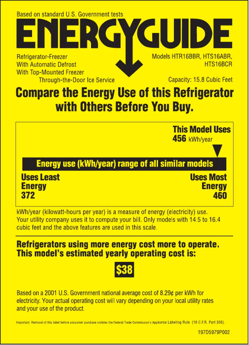 Page 1 de la notice Label énergétique Hotpoint HTS16BCRLWW