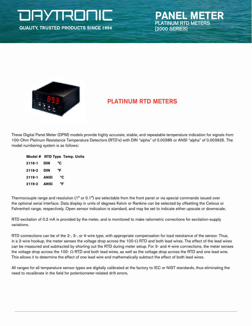 Page 1 de la notice Fiche technique Daytronic 2119-1
