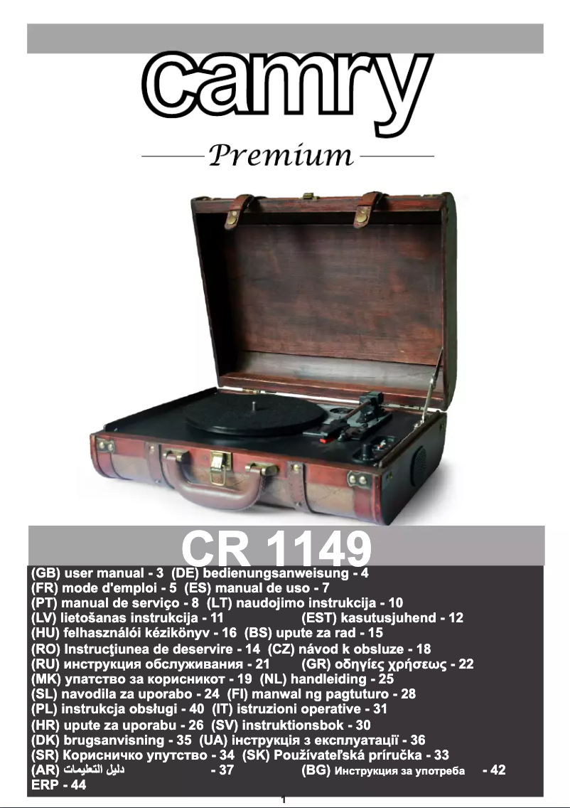 Page 1 de la notice Manuel utilisateur Camry CR 1149