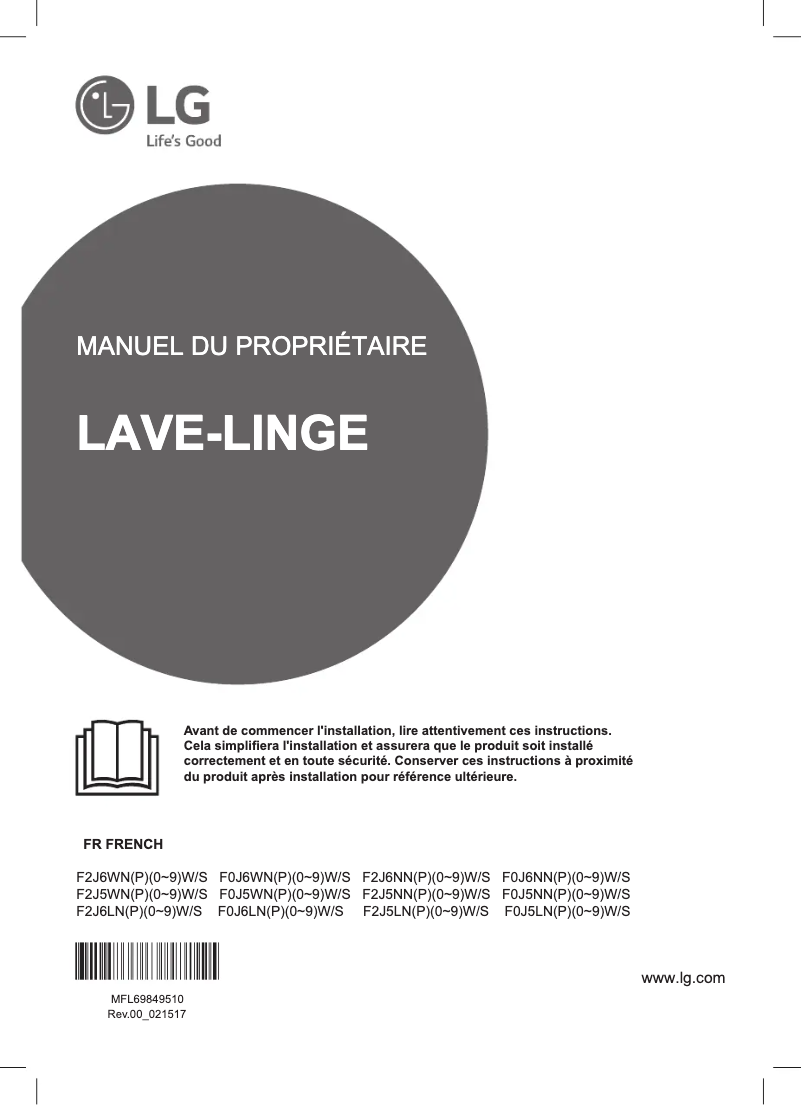 Page 1 de la notice Manuel utilisateur LG F2J5NNP3W
