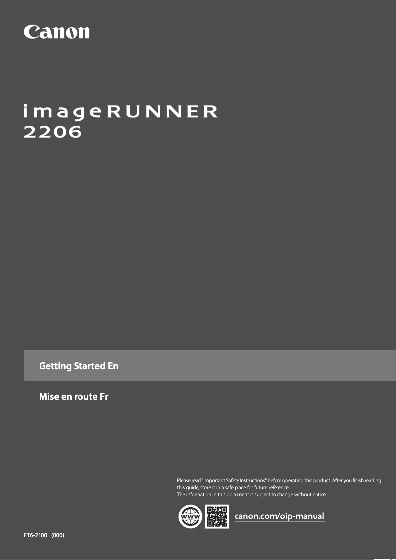 Page 1 de la notice Manuel utilisateur Canon imageRUNNER 2206