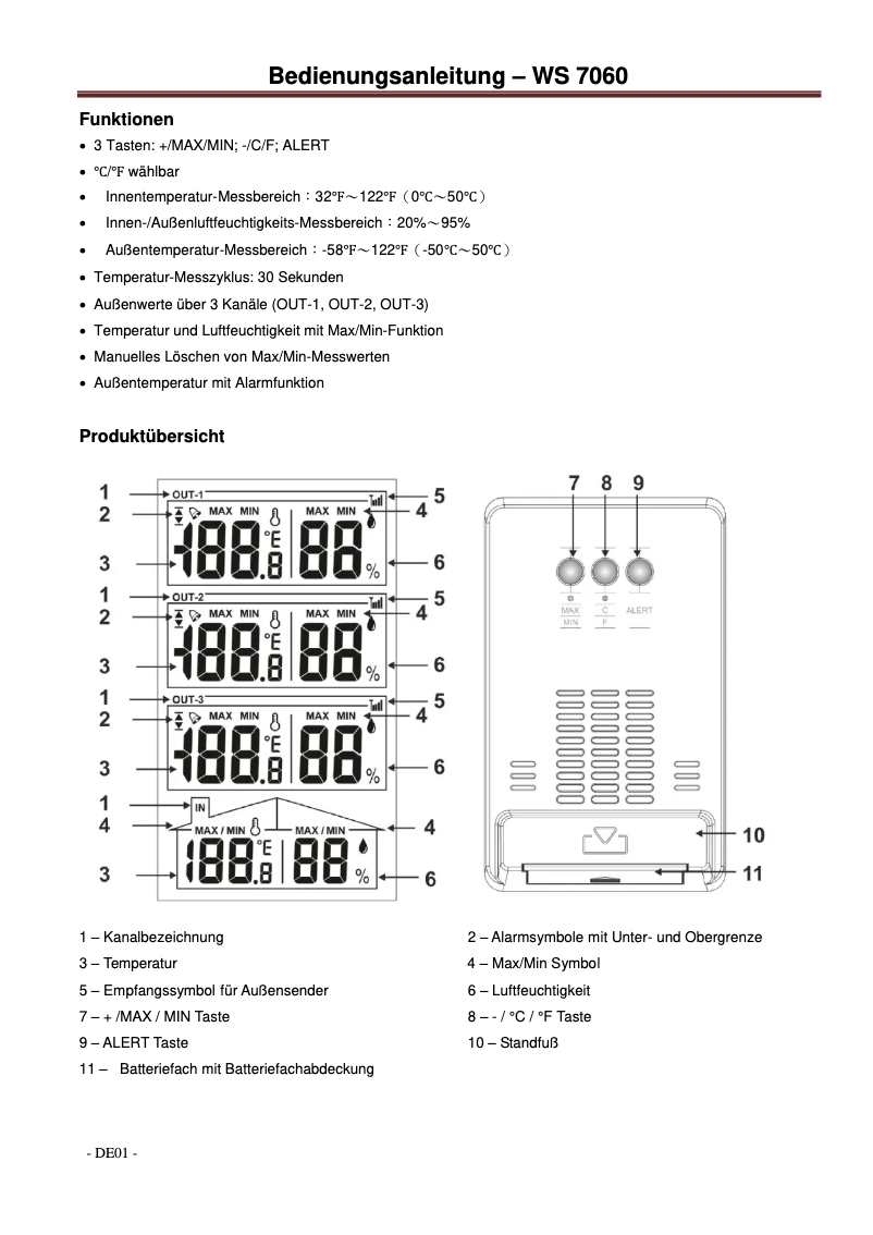 Page 1 de la notice Manuel utilisateur Techno Line WS 7060