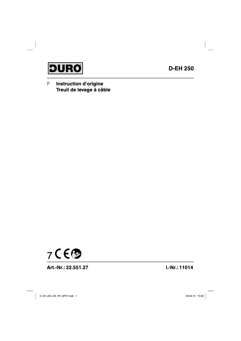Page 1 de la notice Manuel utilisateur DURO D-EH 250