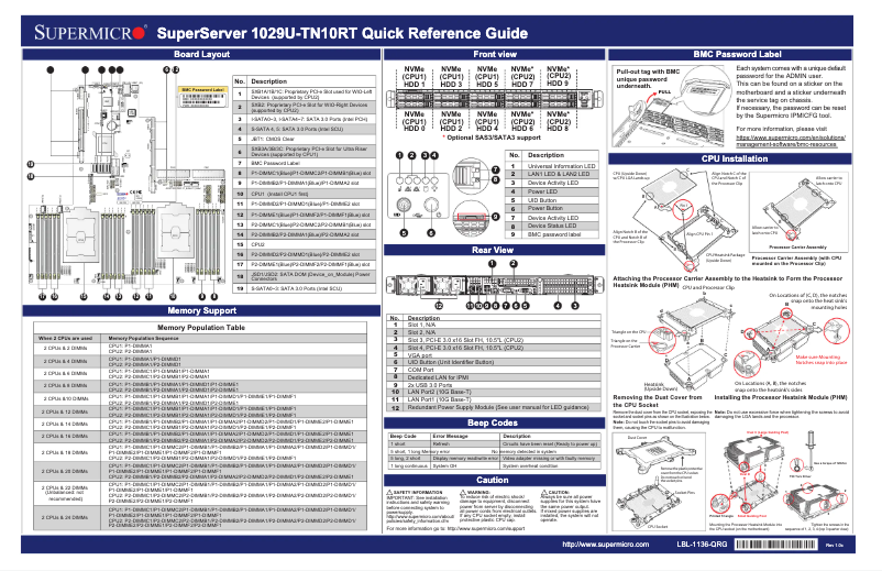 Image de la première page du manuel de l'appareil SuperServer 1029U-TN10RT