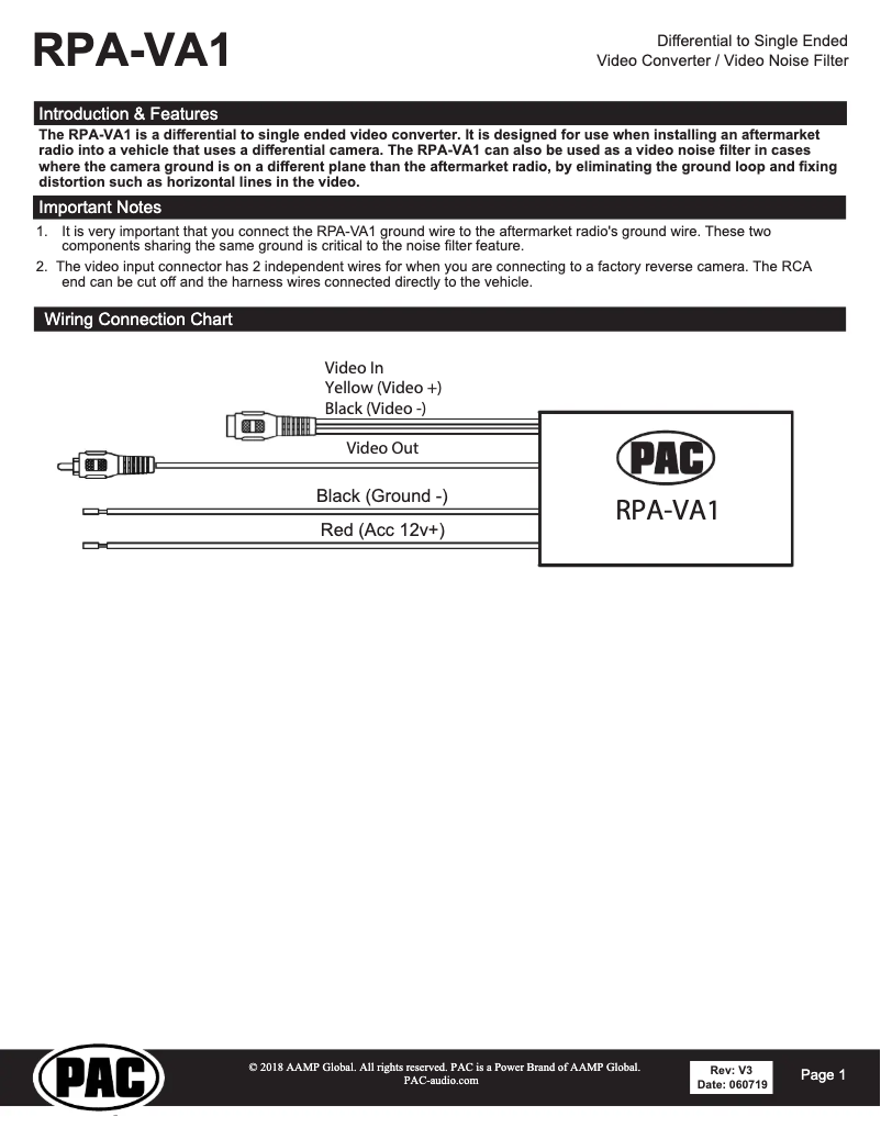 Page n°1 - Manuel utilisateur PAC RPA-VA1