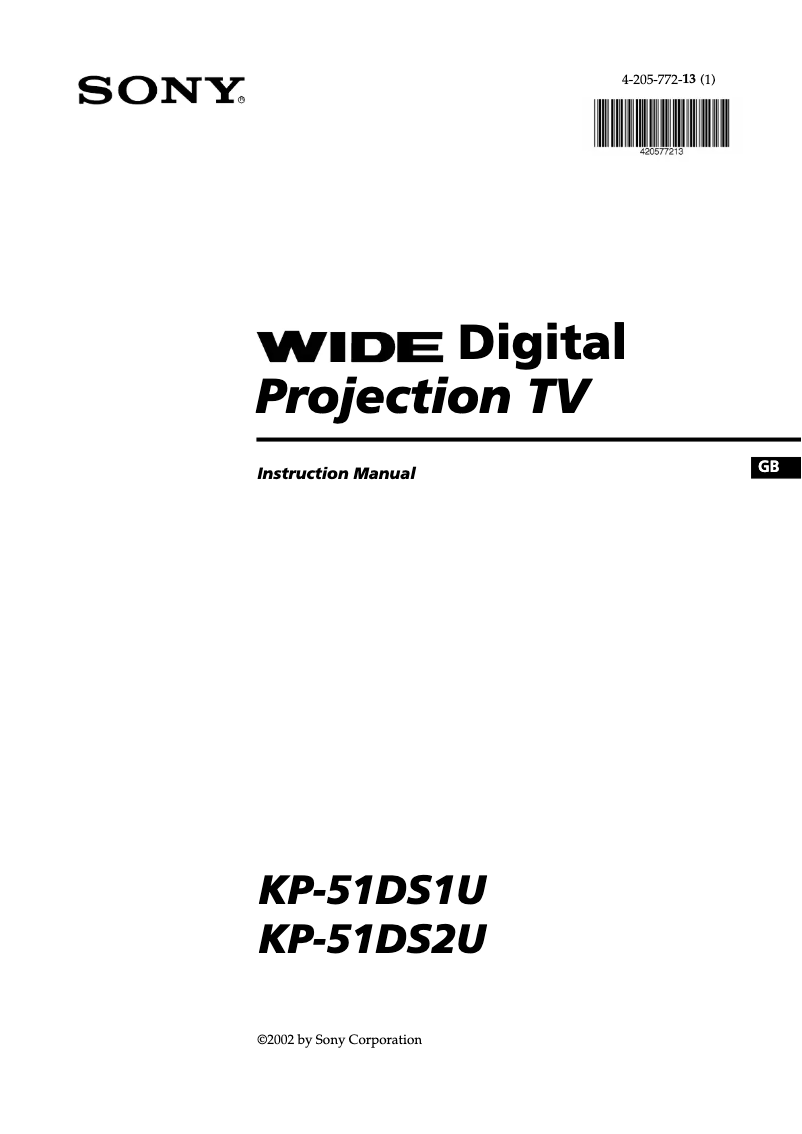 Page 1 de la notice Manuel utilisateur Sony KP-51DS1U
