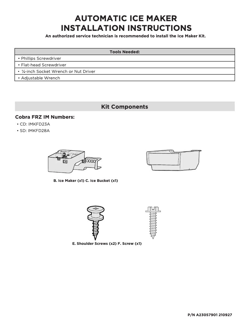 Page 1 de la notice Manuel utilisateur Frigidaire IMKFD23A