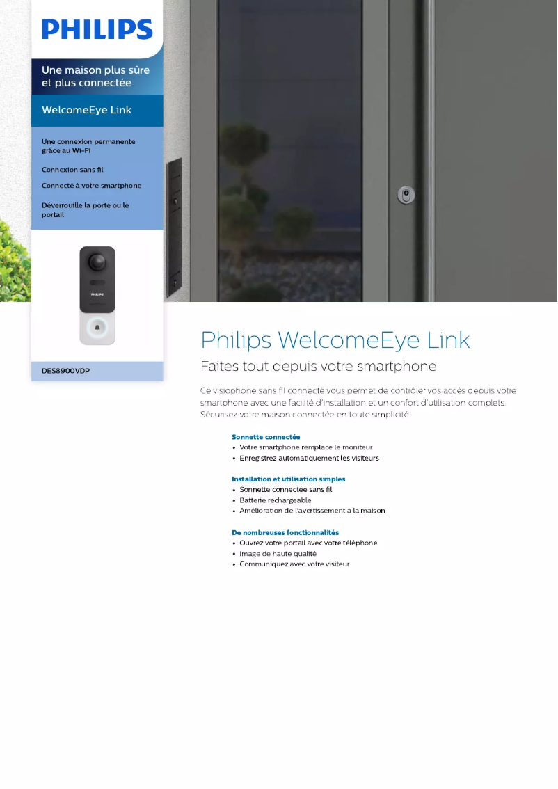 Page 1 de la notice Fiche technique Philips WelcomeEye Link
