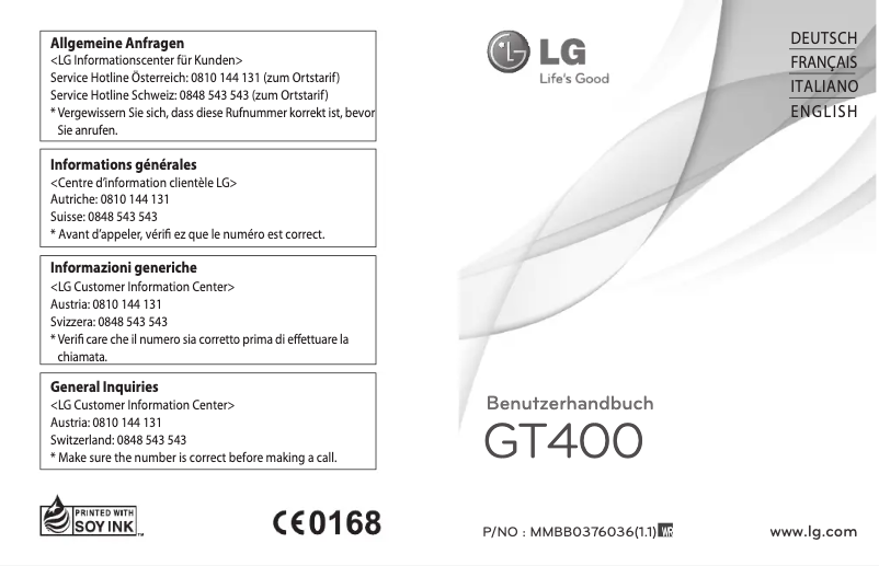 Page n°1 - Manuel utilisateur LG GT400