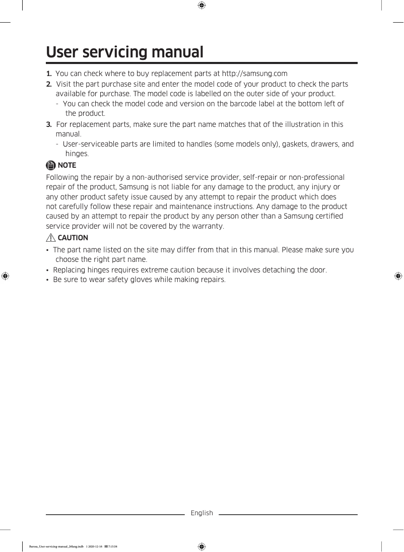 Page 1 de la notice Manuel utilisateur Samsung RL435EFBAS8