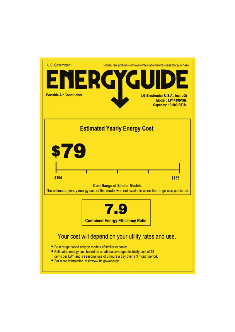 Page 1 de la notice Label énergétique LG LP1419IVSM