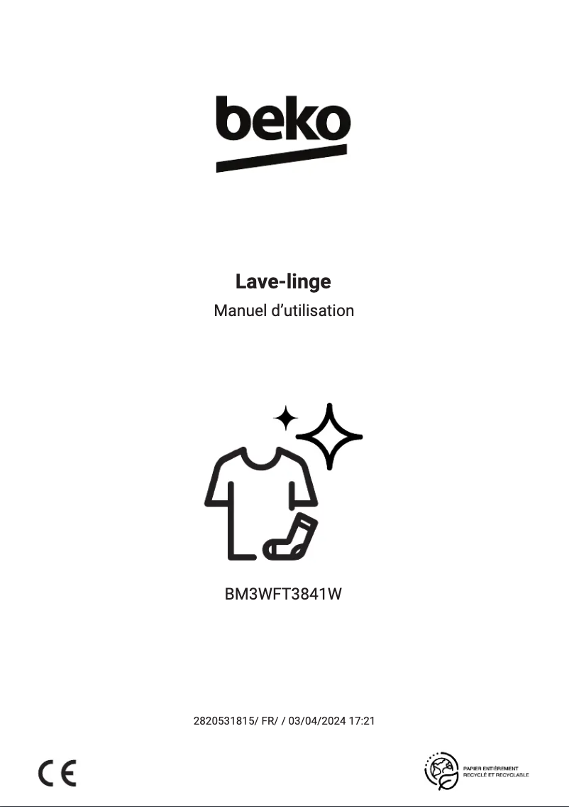 Image de la première page du manuel de l'appareil BM3WFT3841W