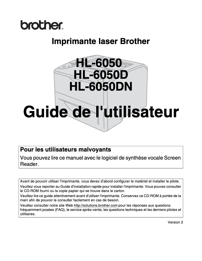 Page 1 de la notice Manuel utilisateur Brother HL-6050D