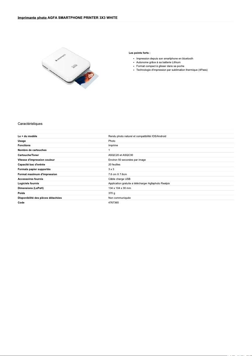 Page 1 de la notice Manuel utilisateur Agfa Photo Realipix Square P