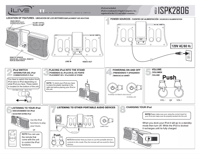 Page 1 de la notice Manuel utilisateur iLive ISPK2806BLK