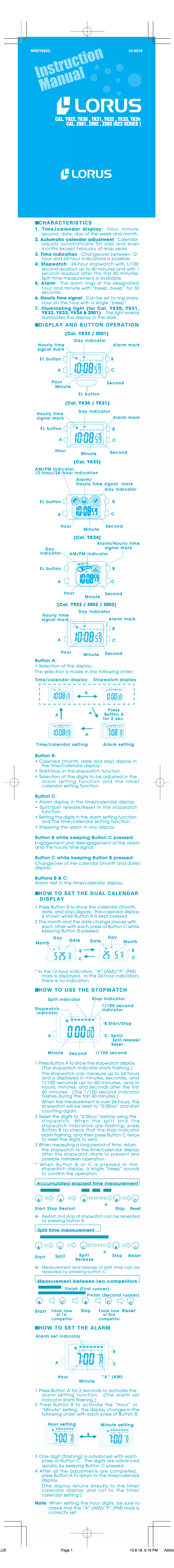 Página 1 del manual Manual de usuario Lorus YK33