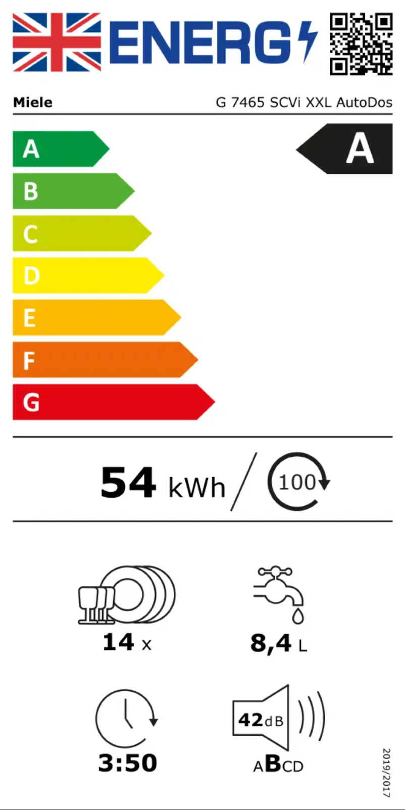 Page n°1 - Label énergétique Miele G 7465 SCVi XXL AutoDos