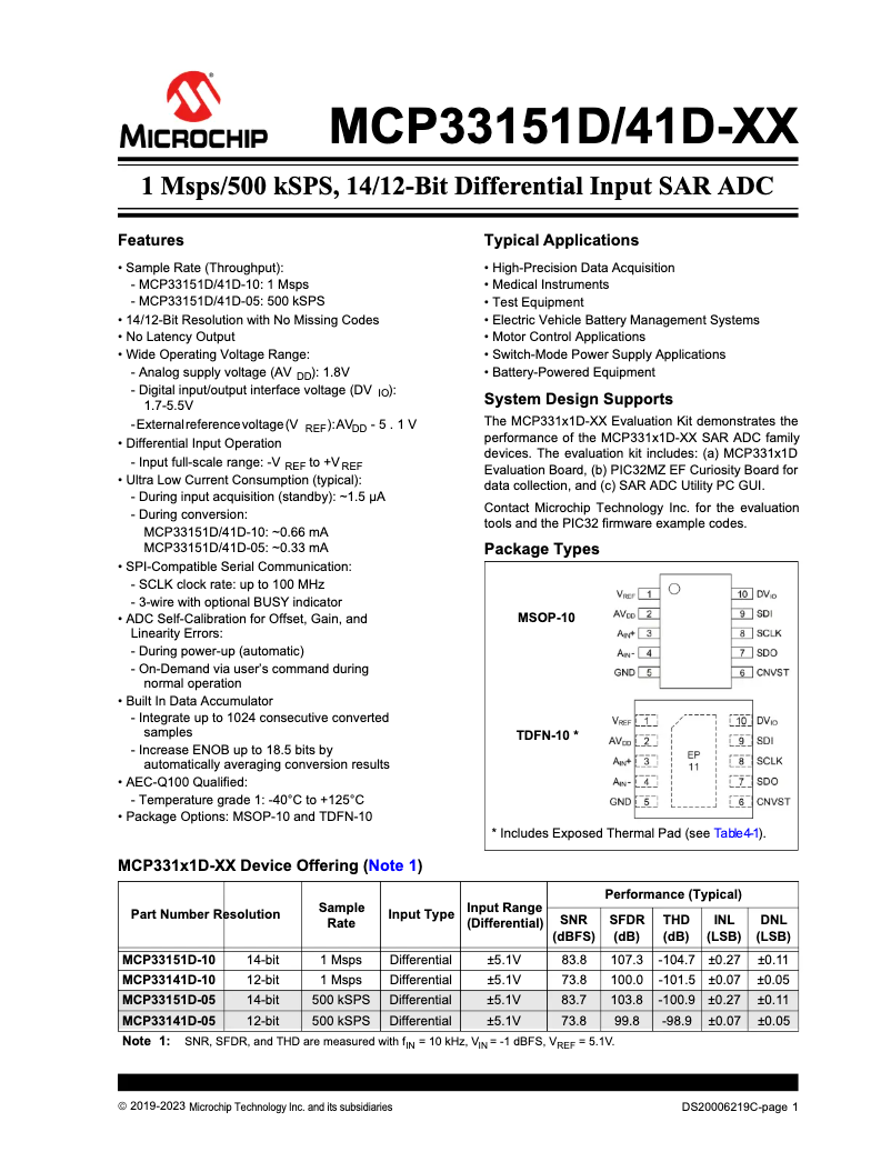 Page 1 de la notice Fiche technique Microchip MCP33141D-05