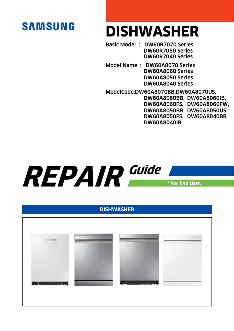 Page 1 de la notice Manuel utilisateur Samsung DW60A8040BB