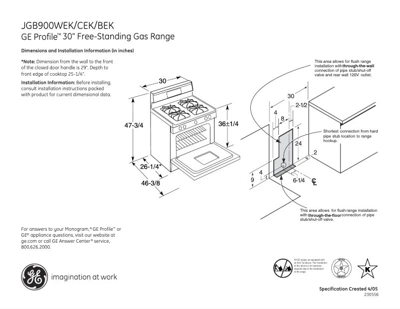 Page n°1 - Fiche technique GE Profile JGB900BEKBB