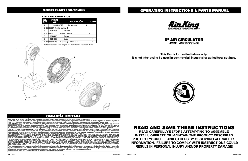 Page 1 de la notice Manuel utilisateur Air King 9146