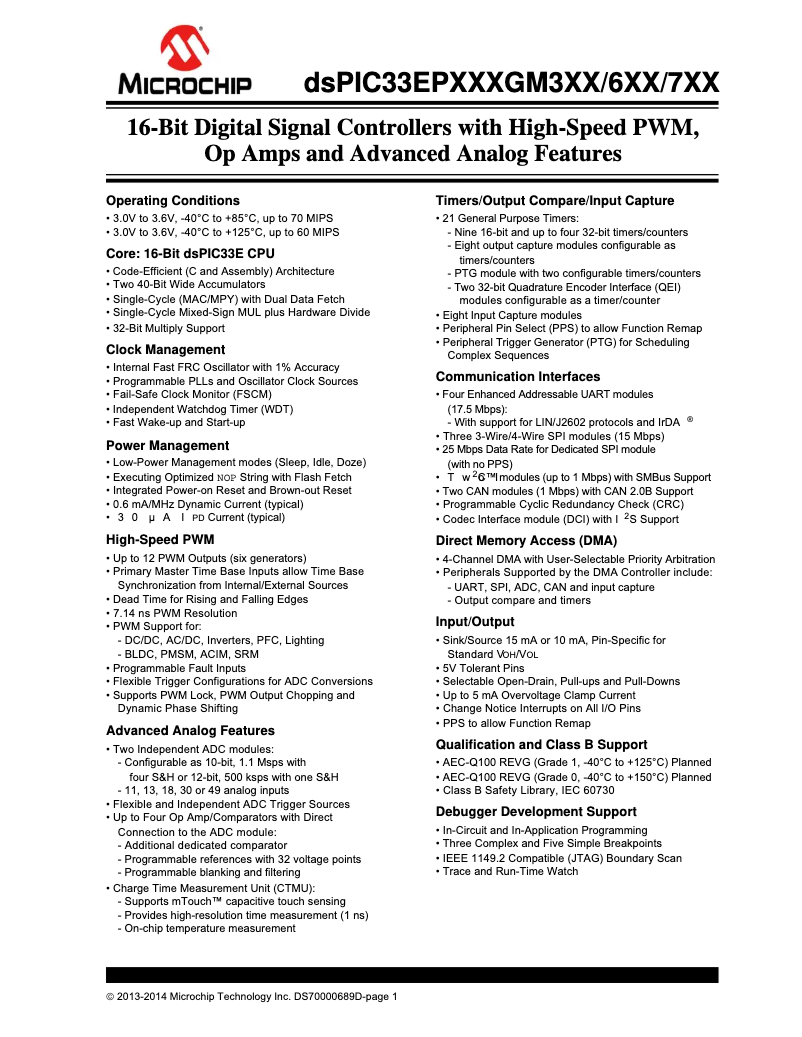 Página 1 del manual Ficha técnica Microchip DSPIC33EP512GM710