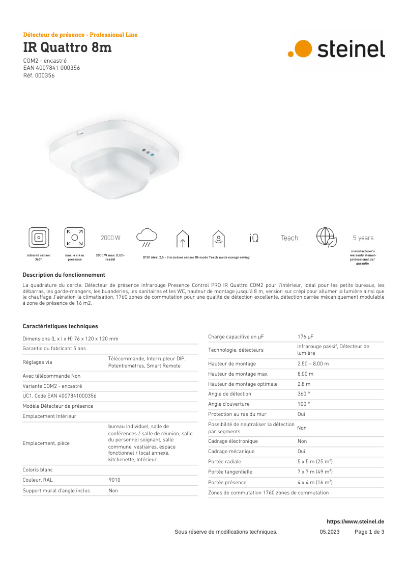 Page n°1 - Fiche technique Steinel IR Quattro COM2
