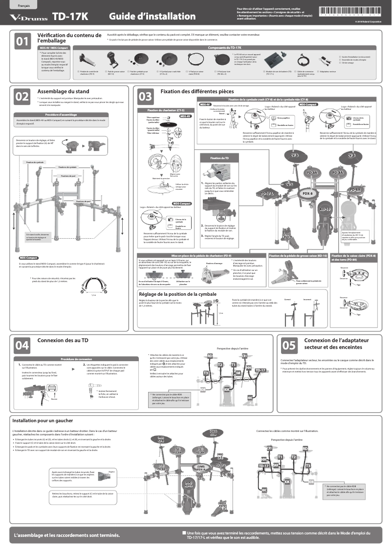 Page 1 de la notice Guide d'installation Roland TD-17K-L