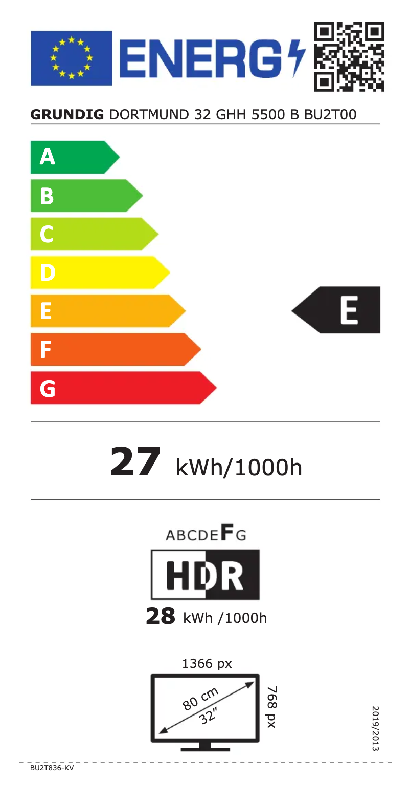 Page n°1 - Label énergétique Arçelik DORTMUND 32 GHH 5500 B