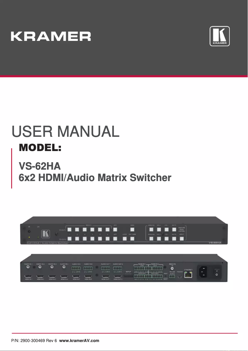 Page 1 de la notice Manuel utilisateur Kramer VS-62HA