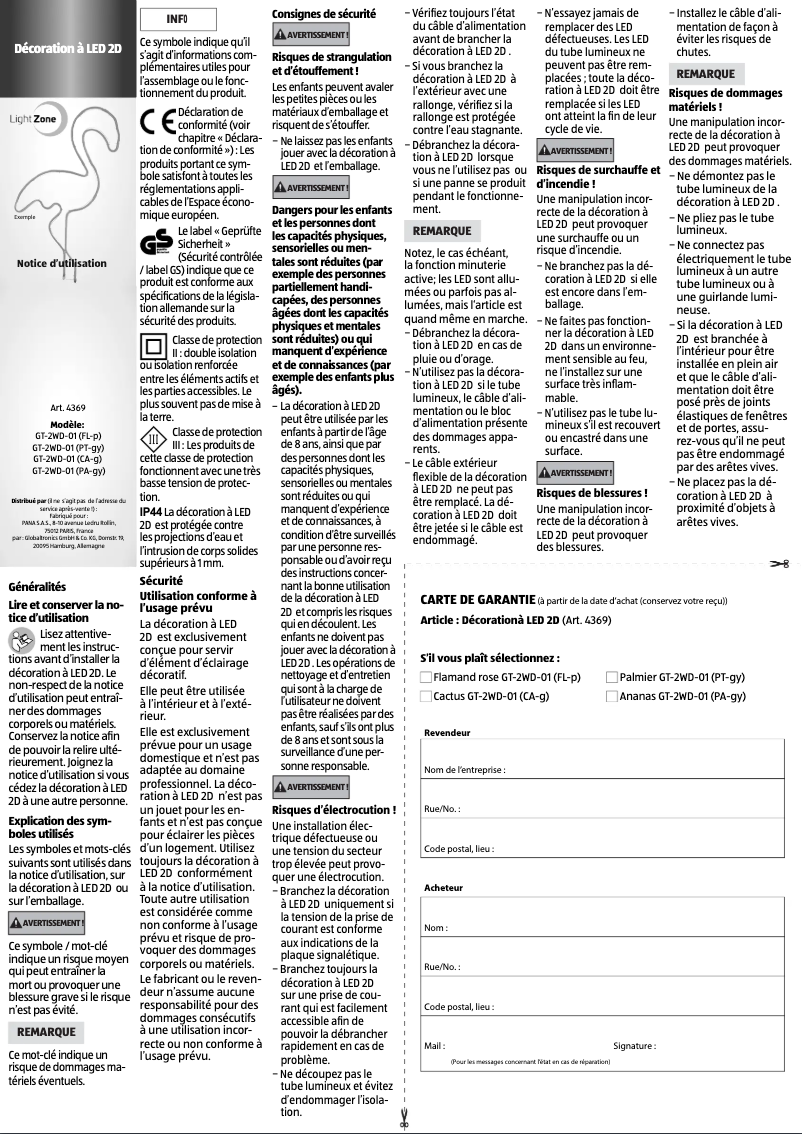 Page 1 de la notice Manuel utilisateur LightZone GT-2WD-01