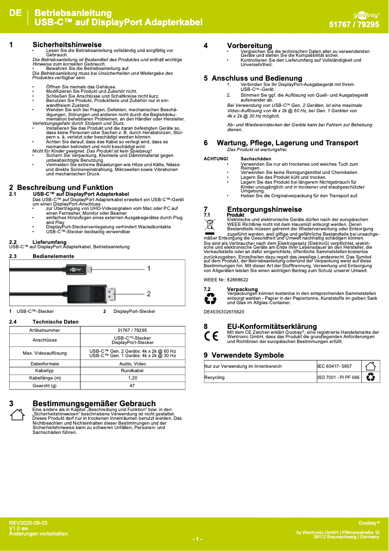 Page 1 de la notice Manuel utilisateur Goobay 51767