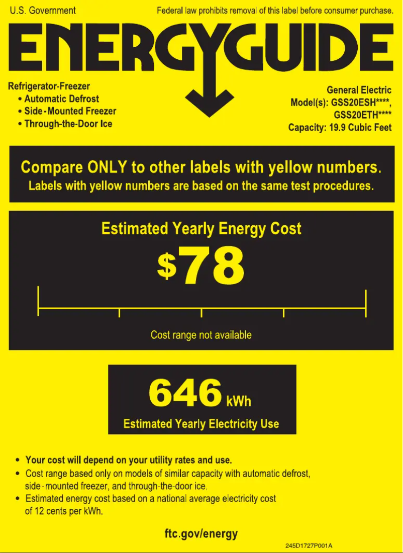 Página 1 del manual Etiqueta energética GE GSS20ESHSS