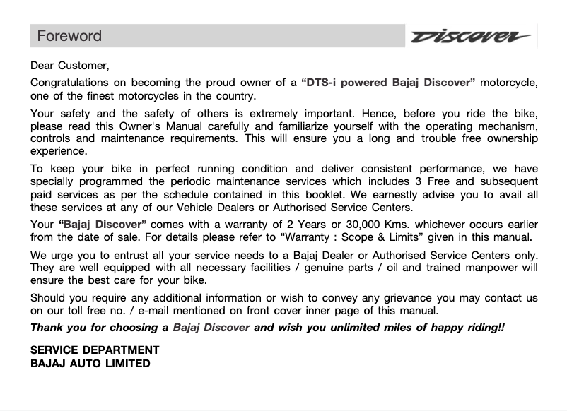 Imagen de la primera página del manual del dispositivo Discover 125