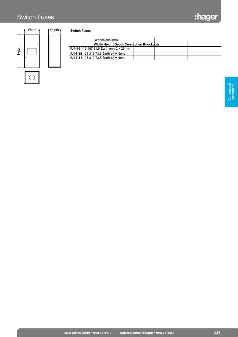 Página 1 del manual Ficha técnica Hager IU44-18