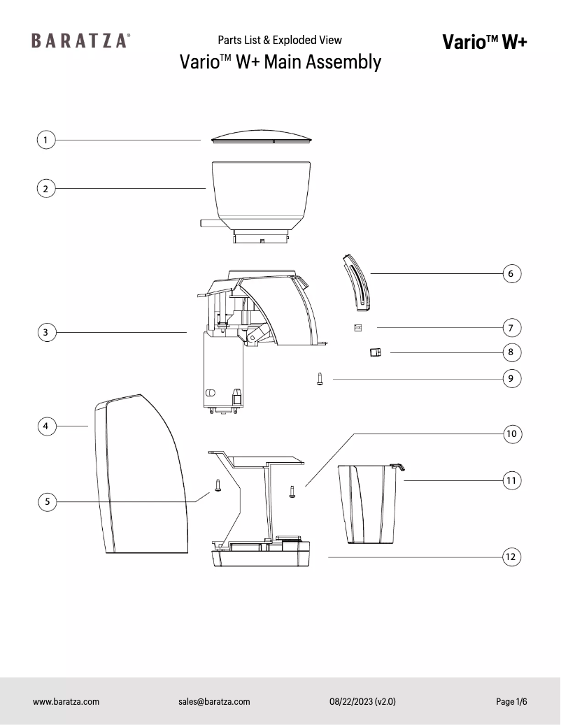 Page n°1 - Fiche technique Baratza Vario W+