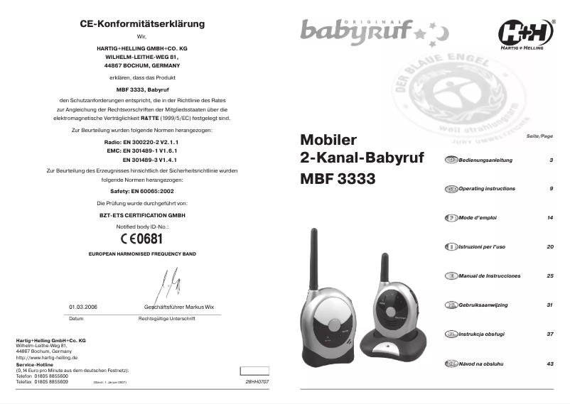 Page n°1 - Manuel utilisateur Hartig & Helling MBF 3333