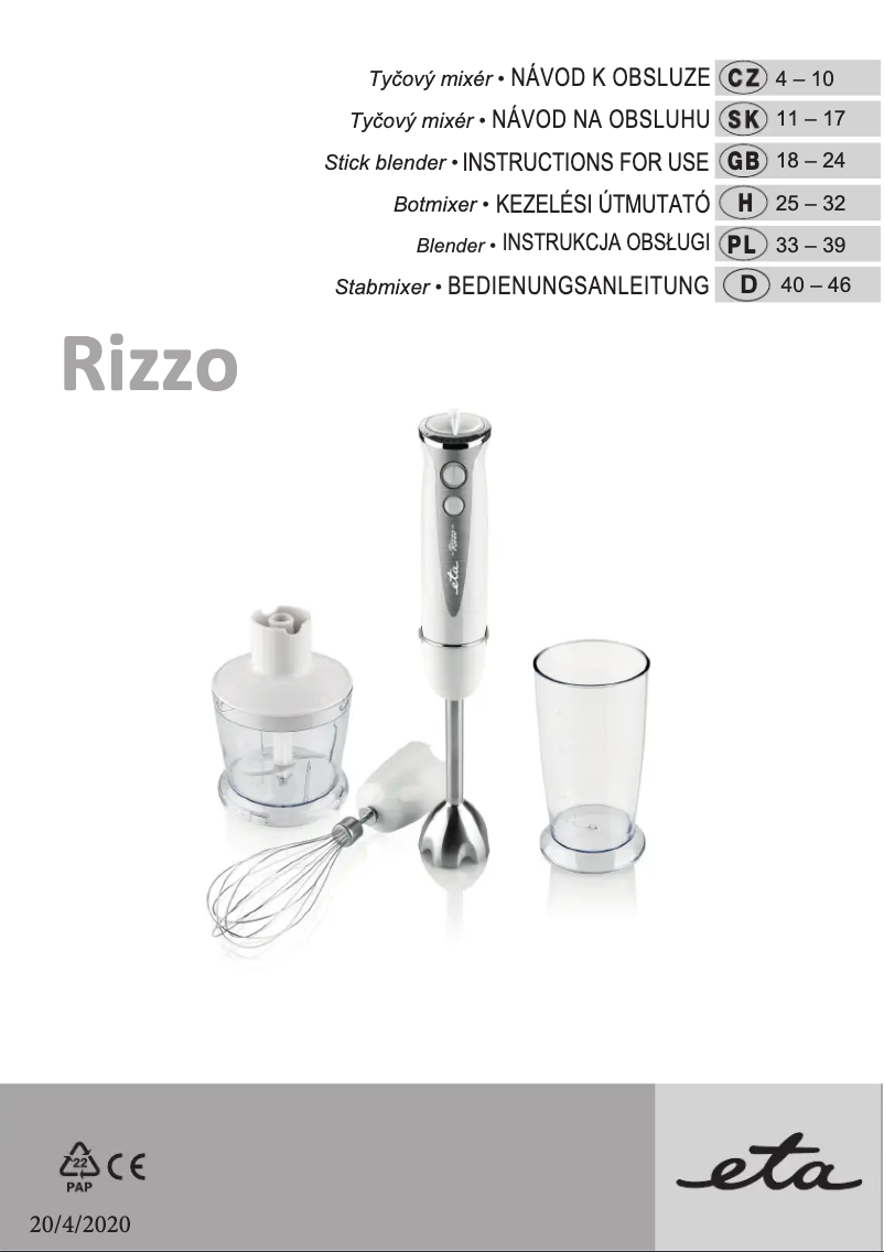 Image de la première page du manuel de l'appareil Rizzo 3057 90000