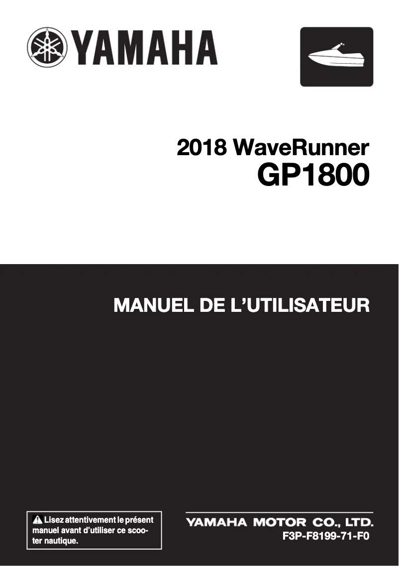 Page n°1 - Manuel utilisateur Yamaha WaveRunner GP1800 (2018)