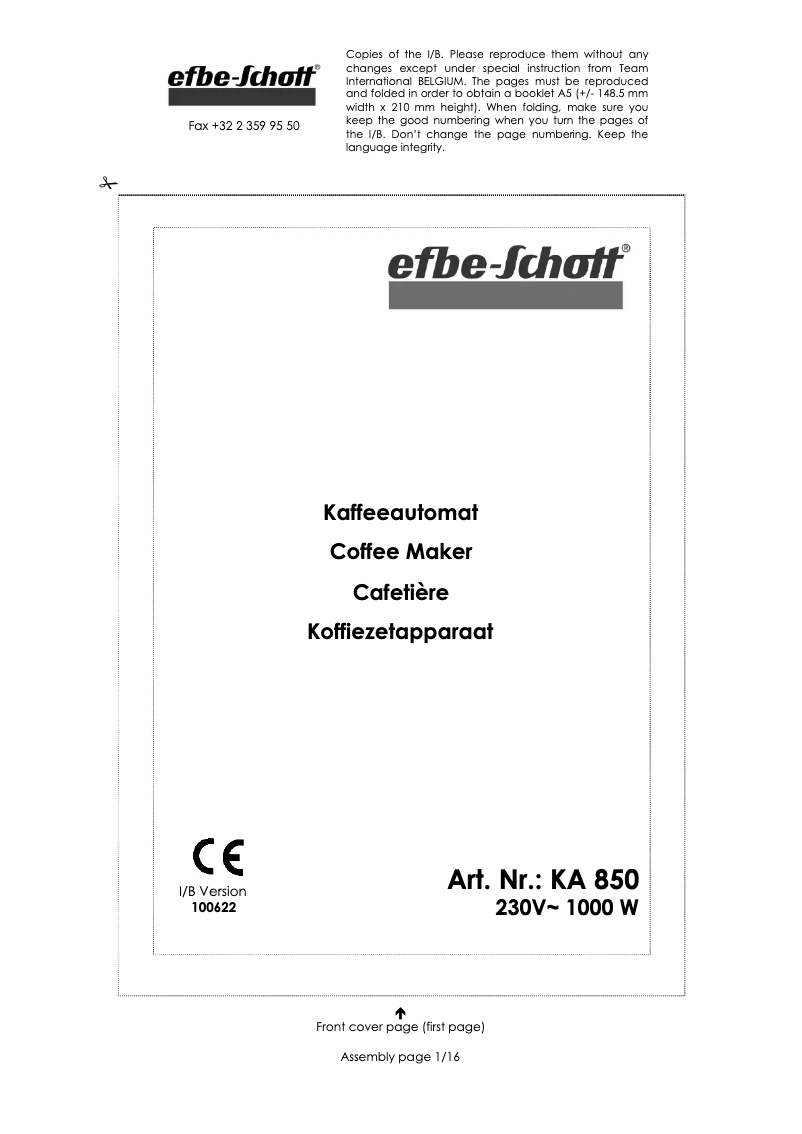 Image de la première page du manuel de l'appareil KA 850