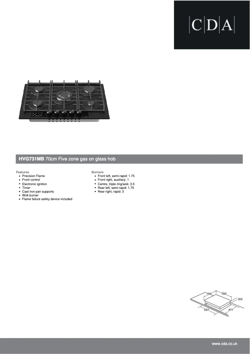 Página 1 del manual Ficha técnica CDA HVG731MB