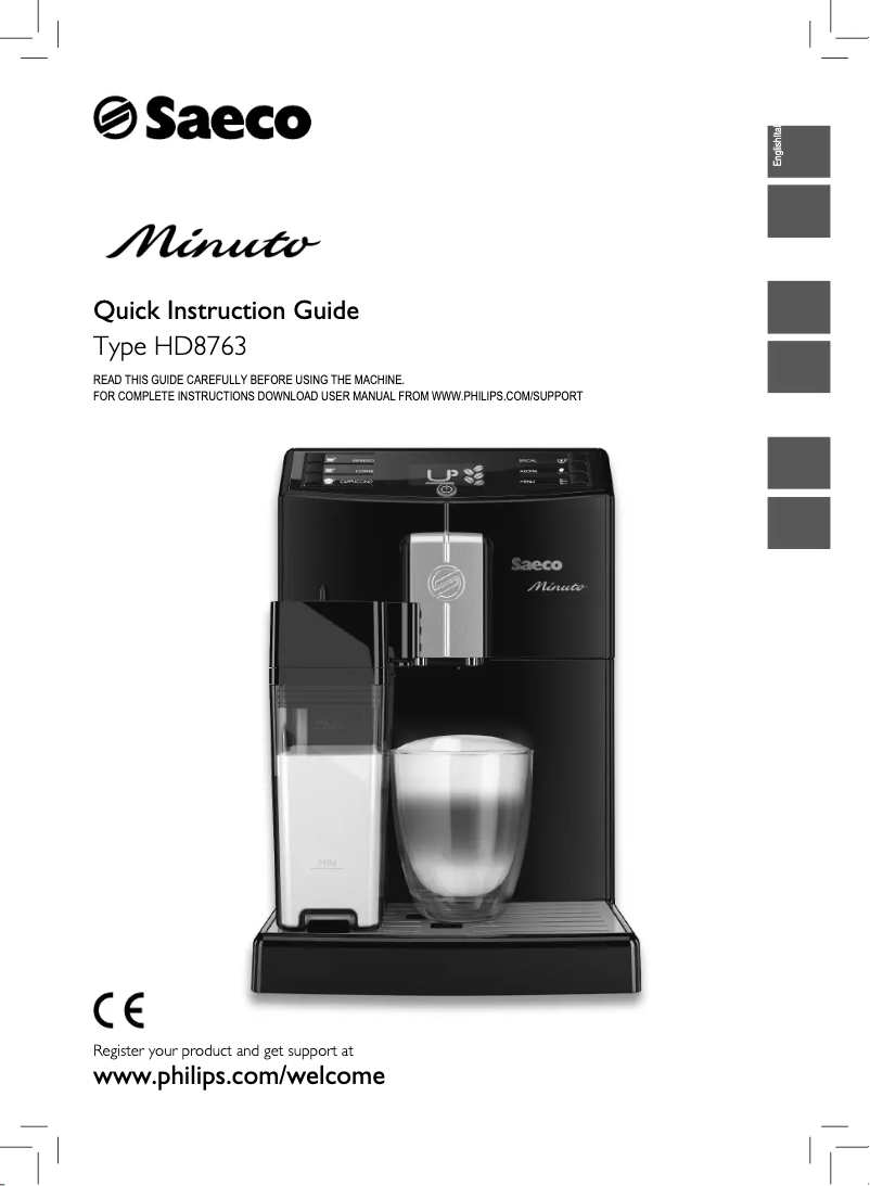 Page n°1 - Guide de démarrage rapide Philips Saeco Minuto HD8763