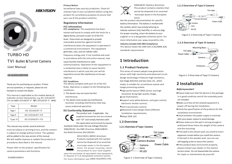Page 1 de la notice Manuel utilisateur Hikvision DS-2CE16C2T-IT5
