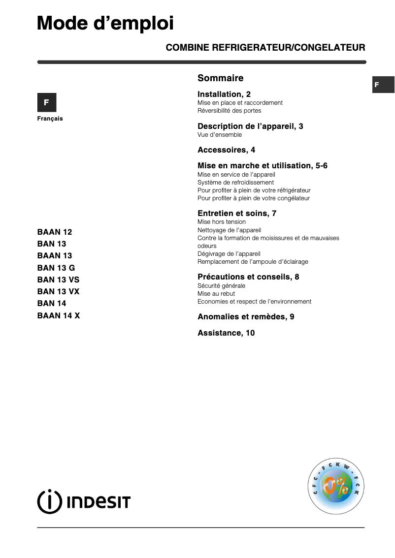 Image de la première page du manuel de l'appareil BAN 13 VX (FR)