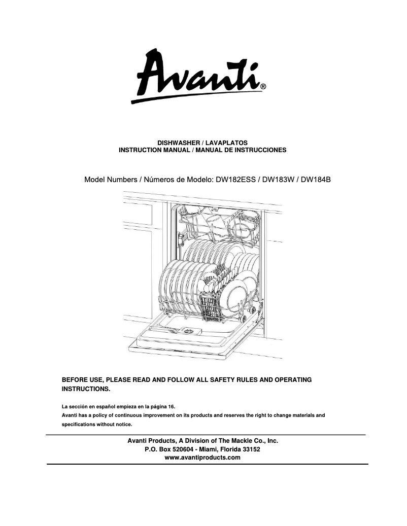 Page n°1 - Manuel utilisateur Avanti DW182ESS